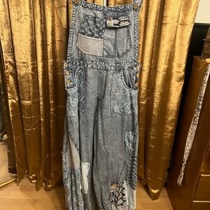 Oh Patchwork Denim Jumpsuit - Blue and Gray